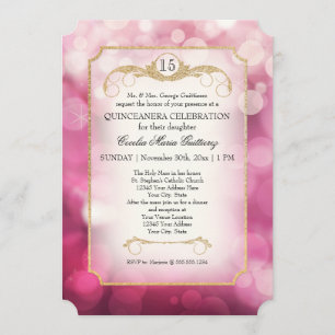 Moderner Bokeh-Schimmer Rosa funkelnde Quinceanera Einladung