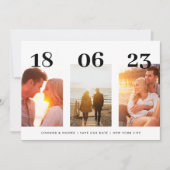 Moderner BOLD-DATUM Drei Foto QR-CODE Save the Dat Date (Vorderseite)