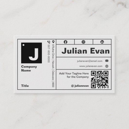 Moderner, Bold Typografy Monogram QR Code Visitenkarte (Vorderseite)