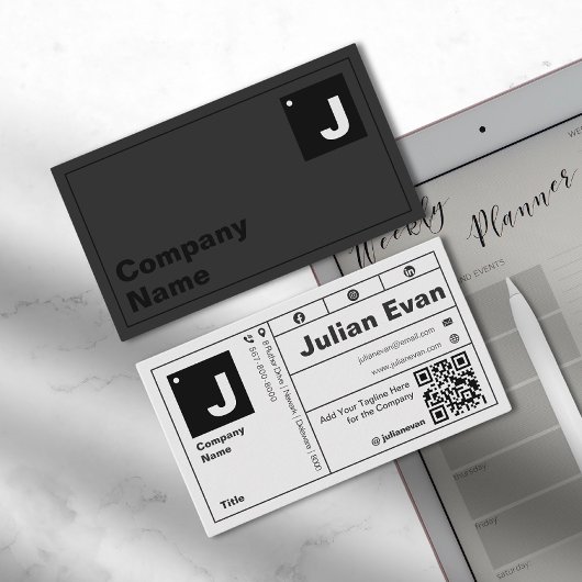 Moderner, Bold Typografy Monogram QR Code Visitenkarte