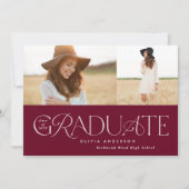 Moderner bordeauxroter geometrischer 2-Foto-Bogen- Ankündigung (Vorderseite)