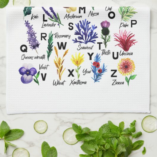 Moderner botanischer Alphabet Blumengarten Geschirrtuch (Gefaltet)