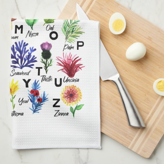 Moderner botanischer Alphabet Blumengarten Geschirrtuch (Viertel Falte)