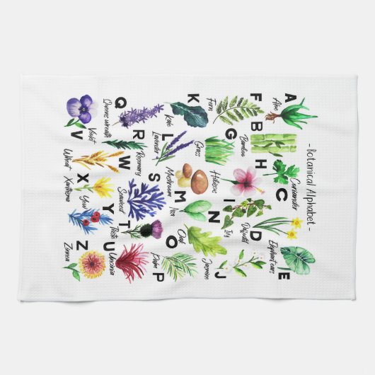 Moderner botanischer Alphabet Blumengarten Geschirrtuch (Horizontal)
