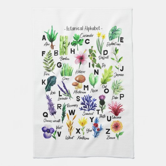 Moderner botanischer Alphabet Blumengarten Geschirrtuch (Vertikal)