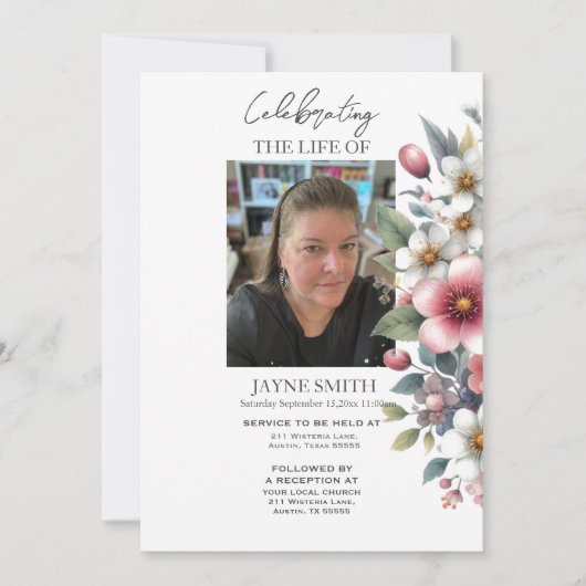 Moderner botanischer Beerdigungsservice e-vite Einladung (Vorderseite)