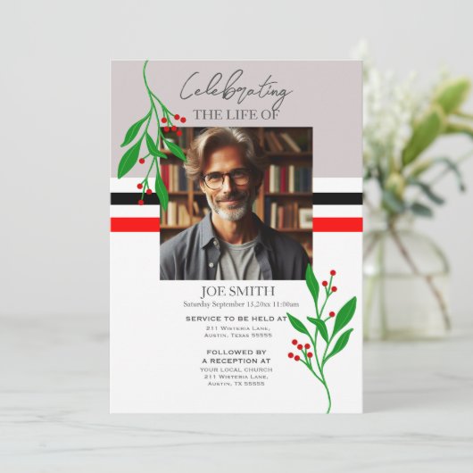 Moderner botanischer Beerdigungsservice e-vite Einladung (Stehend Vorderseite)