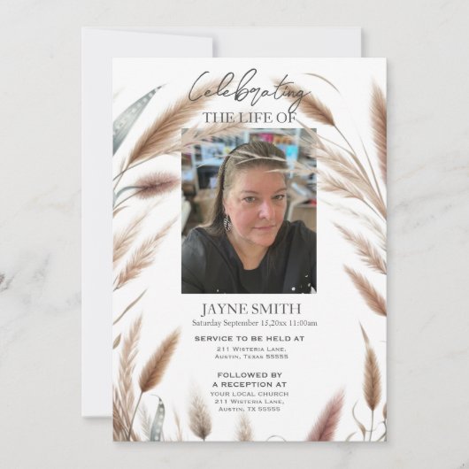 Moderner botanischer Beerdigungsservice e-vite Einladung (Vorderseite)