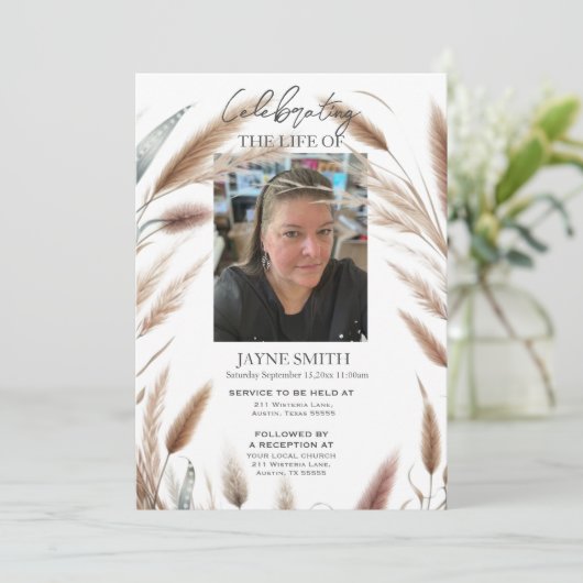 Moderner botanischer Beerdigungsservice e-vite Einladung (Stehend Vorderseite)