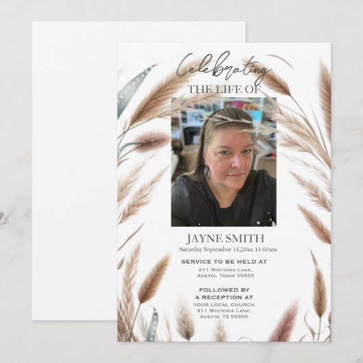 Moderner botanischer Beerdigungsservice e-vite Einladung (Vorne/Hinten)