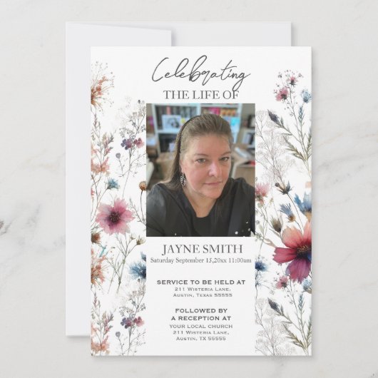 Moderner botanischer Beerdigungsservice e-vite Einladung (Vorderseite)