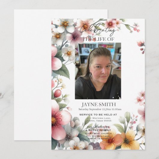 Moderner botanischer Beerdigungsservice e-vite Einladung (Vorne/Hinten)