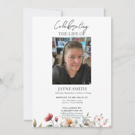 Moderner botanischer Beerdigungsservice e-vite Einladung (Vorderseite)