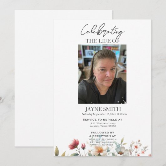 Moderner botanischer Beerdigungsservice e-vite Einladung (Vorne/Hinten)