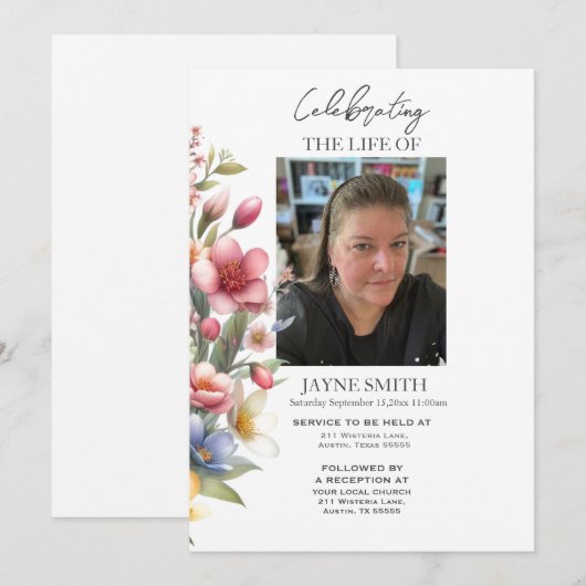 Moderner botanischer Beerdigungsservice e-vite Einladung (Vorne/Hinten)