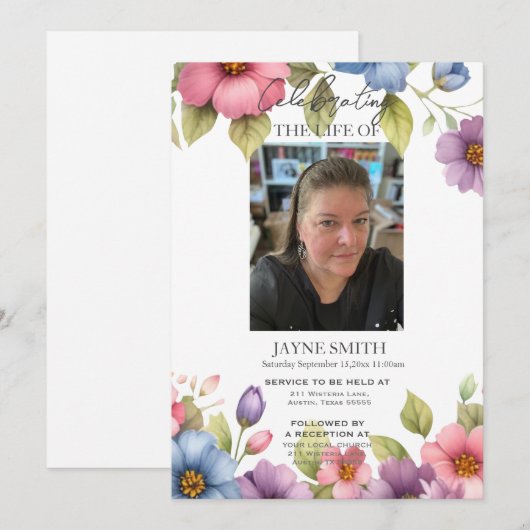 Moderner botanischer Beerdigungsservice e-vite Einladung (Vorne/Hinten)