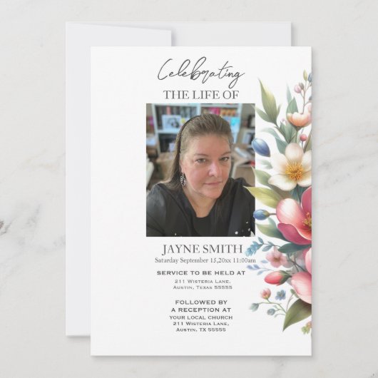 Moderner botanischer Beerdigungsservice e-vite Einladung (Vorderseite)