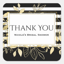 Moderner botanischer Black Gold Glamour Chic Gefal Quadratischer Aufkleber