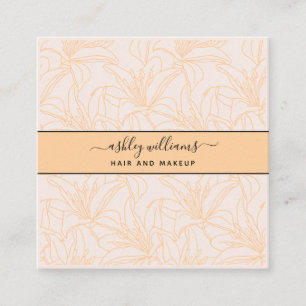Moderner botanischer Blush Black Script Name Squar Quadratische Visitenkarte