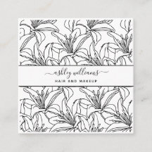 Moderner botanischer Blush Black Script Name Squar