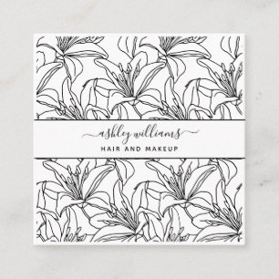 Moderner botanischer Blush Black Script Name Squar Quadratische Visitenkarte