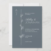 Moderner botanischer Divider Wedding Blue All-in-O Einladung (Vorderseite)