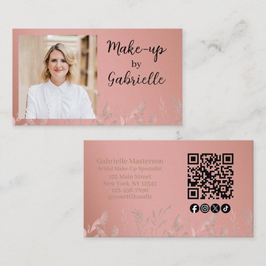 Moderner Botanischer Dusty Rose Boho Foto QR Code Visitenkarte (Vorne/Hinten)