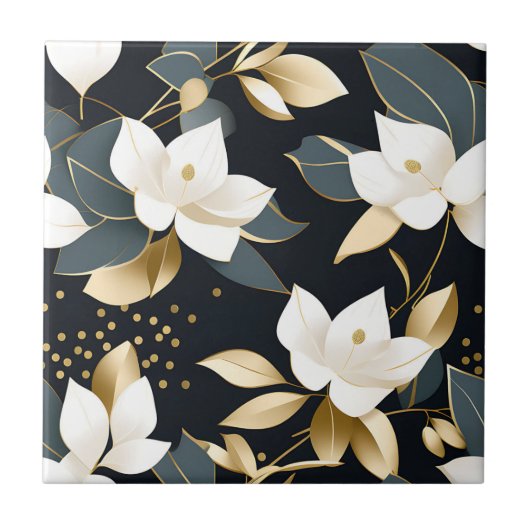 Moderner botanischer Eukalyptus in Gold Fliese (Vorderseite)