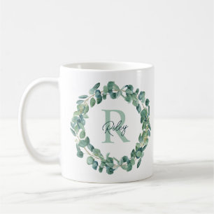 Moderner botanischer Eukalyptus-Kranz personalisie Kaffeetasse