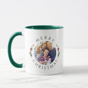Moderner botanischer Kranz Foto Weihnachten Tasse