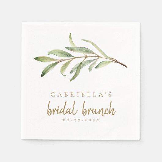 Moderner Botanischer Olivenzweig Bridal Brunch Serviette (Vorderseite)