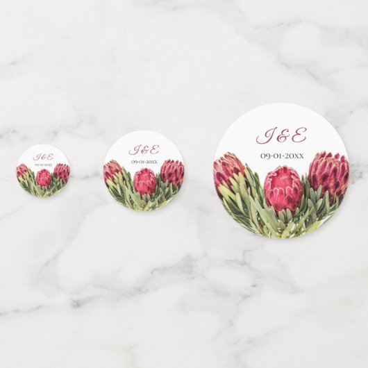 Moderner Botanischer Pink Protea Blumengast Konfetti (Vorderseiten)