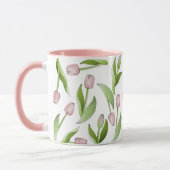 Moderner botanischer Pink-Tulip-Blume-Kaffee Tasse (Links)
