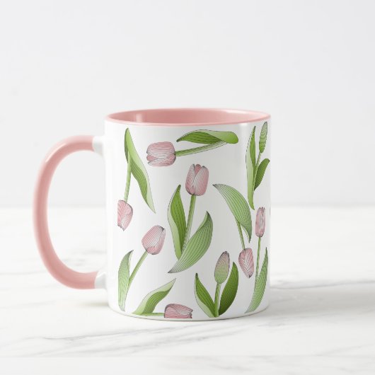 Moderner botanischer Pink-Tulip-Blume-Kaffee Tasse (Links)