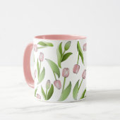 Moderner botanischer Pink-Tulip-Blume-Kaffee Tasse (Vorderseite Links)