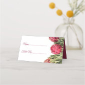 Moderner Botanischer Rosa-Protea-Blumentisch Platzkarte (Rückseite)