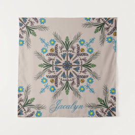 Moderner botanischer Tropenboho Mandala Name Wandteppich