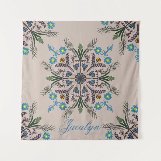 Moderner botanischer Tropenboho Mandala Name Wandteppich (Vorderseite)