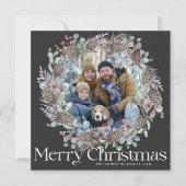 Moderner botanischer Weihnachtskranz & Foto Feiertagskarte (Vorderseite)