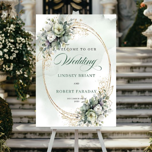 Moderner Botanischer Weißer Rosen Willkommensposte Poster