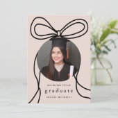 Moderner Bow Blush Foto Abschluss Save the Date Ankündigung (Stehend Vorderseite)