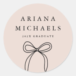 Moderner Bow Blush und Black Abschluss Runder Aufkleber