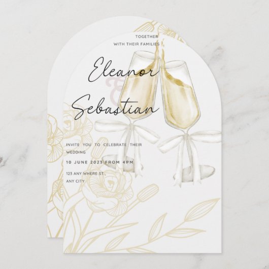 Moderner Bow Bridal Brunch Einladung Minimaler Cha (Vorne/Hinten)