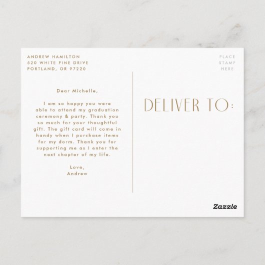 Moderner Brass Foto Abschluss Vielen Dank Postkarte (Rückseite)