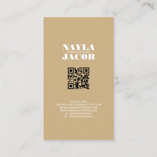 Moderner braune Erde Tone Checkered Pattern QR Cod Visitenkarte (Rückseite)
