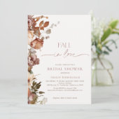 Moderner brauner Blumenfall in der Liebe Brautpart Einladung (Stehend Vorderseite)