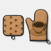 Moderner brauner Coffee Shop Mitte des Jahrhundert Ofenhandschuh & Topflappen-Set (Vorderseite)
