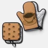 Moderner brauner Coffee Shop Mitte des Jahrhundert Ofenhandschuh & Topflappen-Set (Vorderseite/Rückseite)