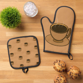Moderner brauner Coffee Shop Mitte des Jahrhundert Ofenhandschuh & Topflappen-Set