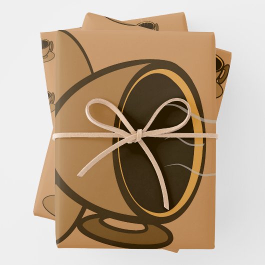 Moderner brauner, gemütlicher Kaffee-Cup im Mittel Geschenkpapier Set (Beispiel)